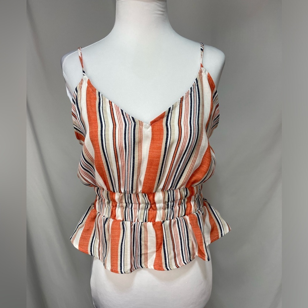 Sage the labor orange white stripes peplum cropped spaghetti straps tank top M